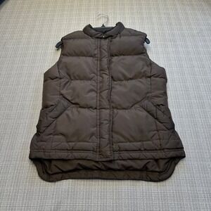 J.Crew Brown Puffer Vest Down Fill Womens XS Quilted Full Zip Snap Preppy